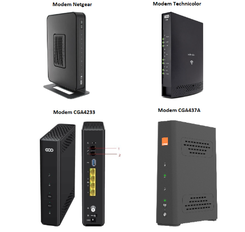 Représentation des 4 modems fournis par VOO.