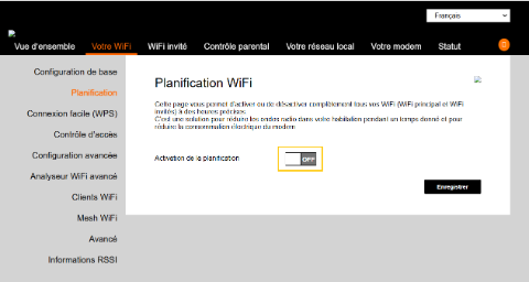 interface d'administration du modem cga437a
