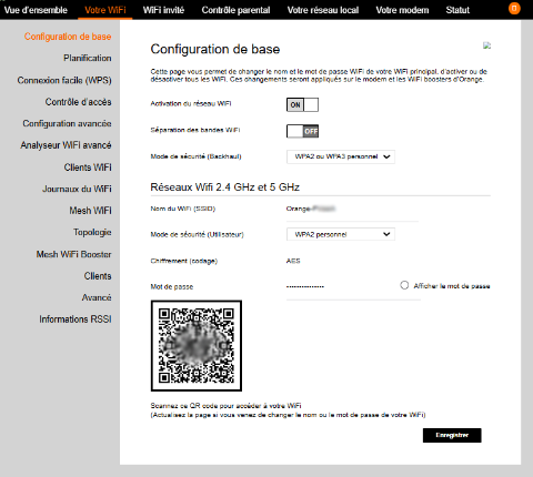 interface d'administration du modem cga437a