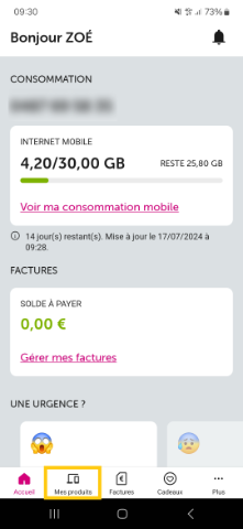 screen de l'application myvoo pointant vers le bouton "Mes produits"