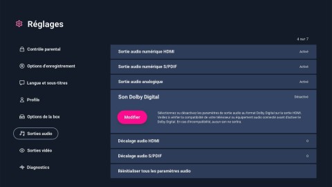 Bouton modifier du menu son Dolby Digital