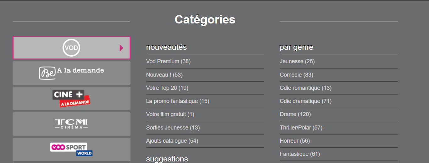 Accéder aux catalogues de Vidéos à la Demande sur VOOmotion