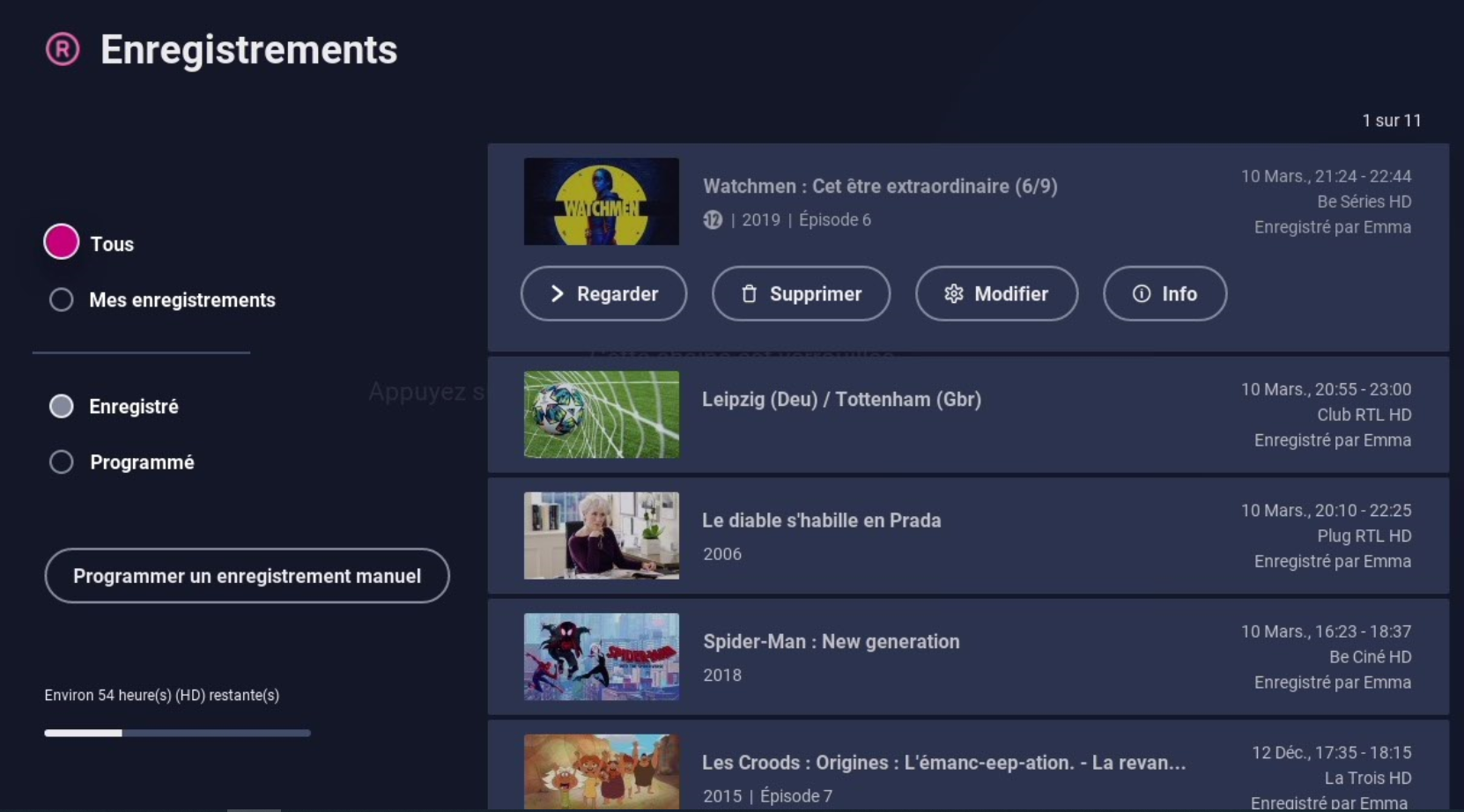 Le Menu "Enregistrements" De VOO TV+